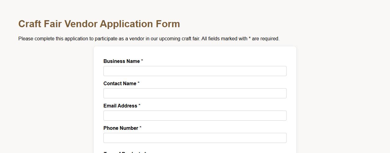 vendor application form sample for craft fairs image preview