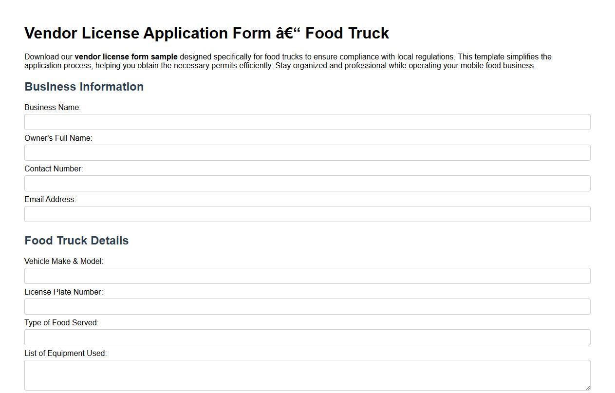 vendor license form sample for food trucks image preview