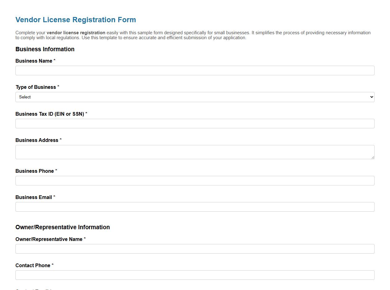 vendor license registration form sample for small businesses image preview