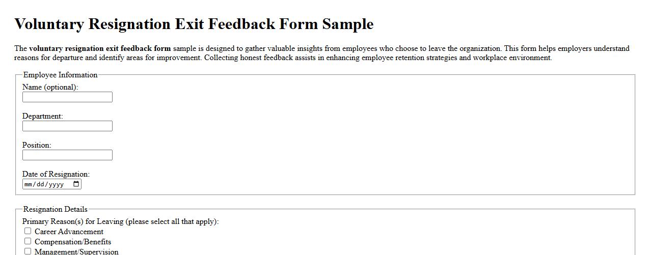 voluntary resignation exit feedback form sample image preview