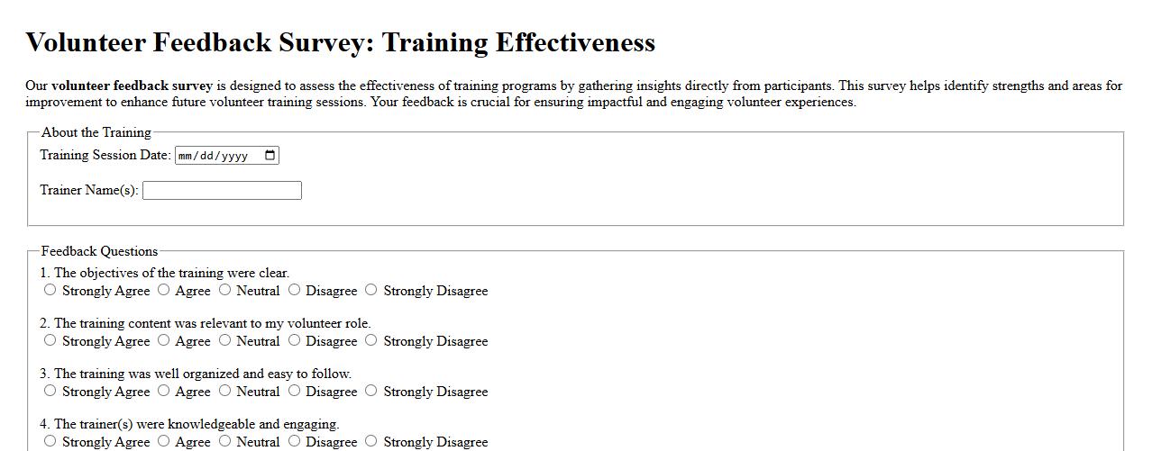 Volunteer feedback survey focused on training effectiveness image preview