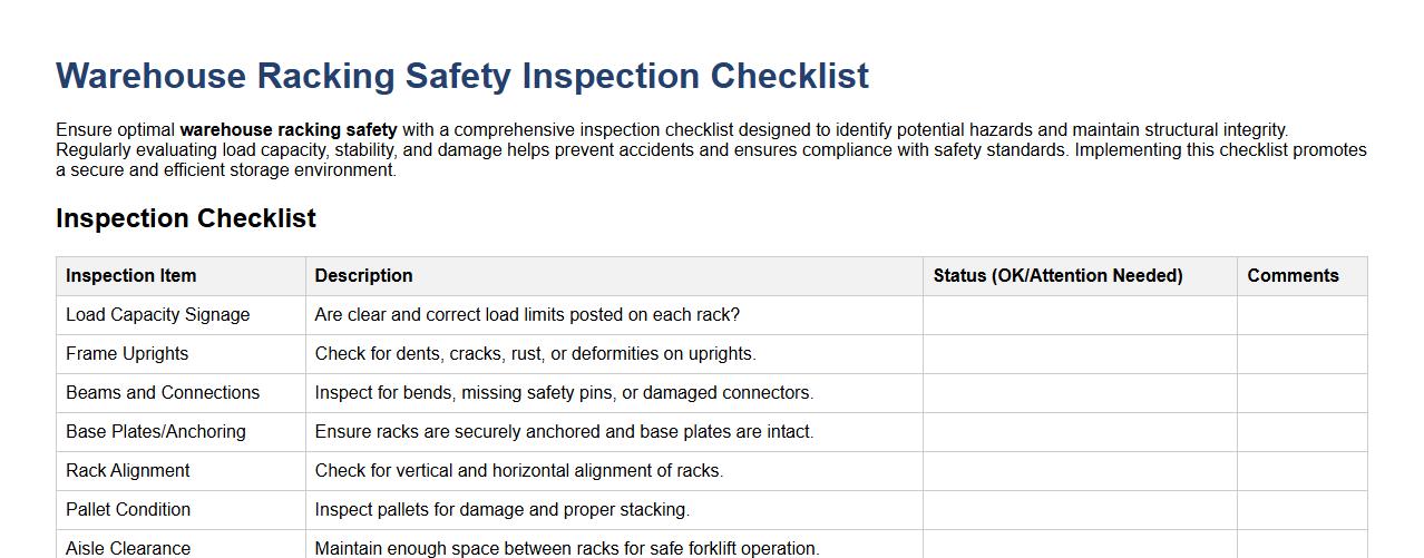 Warehouse racking safety inspection checklist image preview