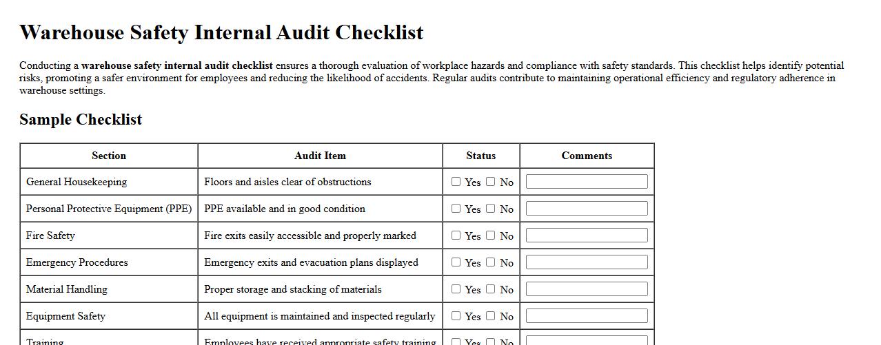 Warehouse safety internal audit checklist image preview