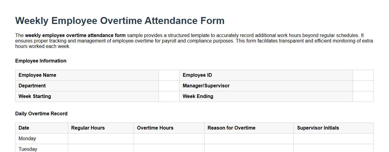 Weekly employee overtime attendance form sample image preview