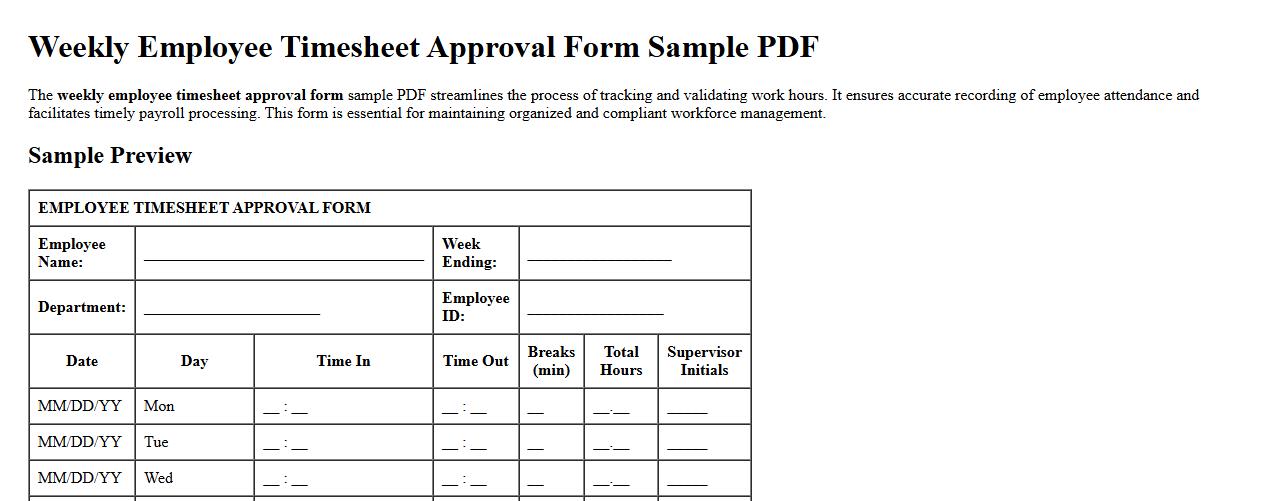weekly employee timesheet approval form sample PDF image preview
