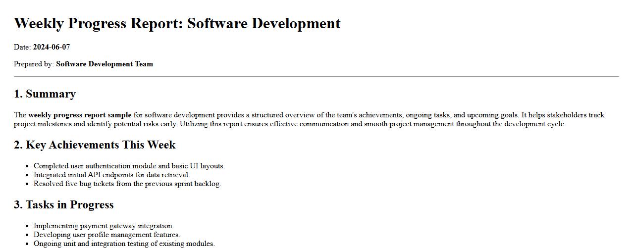 Weekly progress report sample for software development image preview