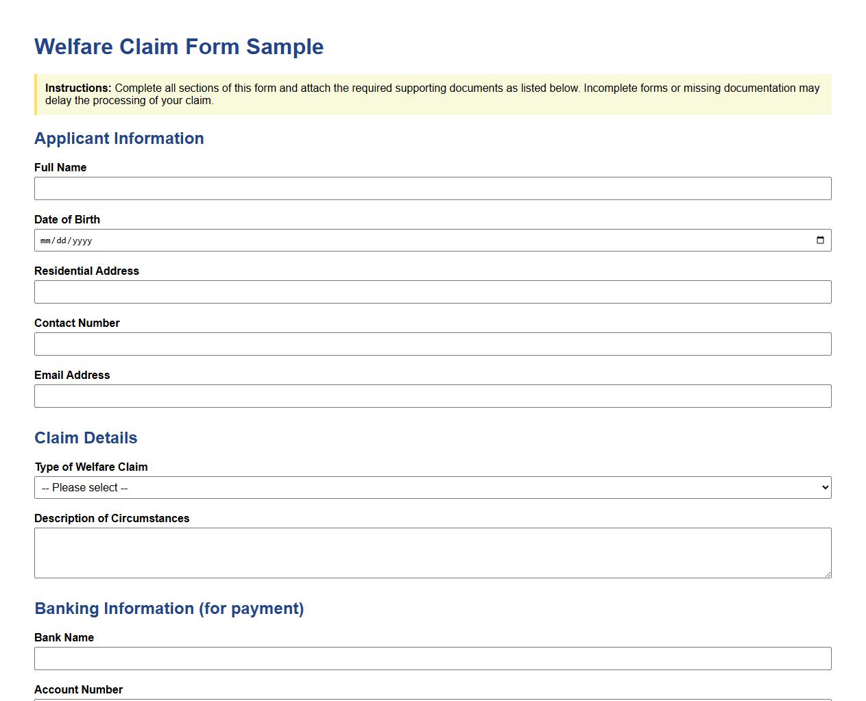welfare claim form sample with documentation requirements image preview