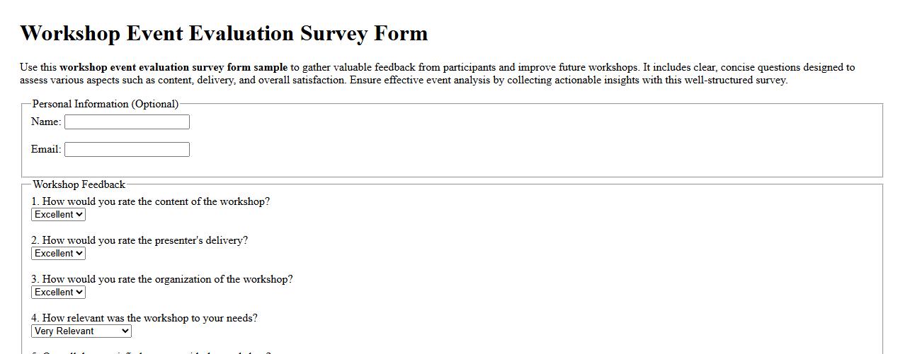 workshop event evaluation survey form sample image preview