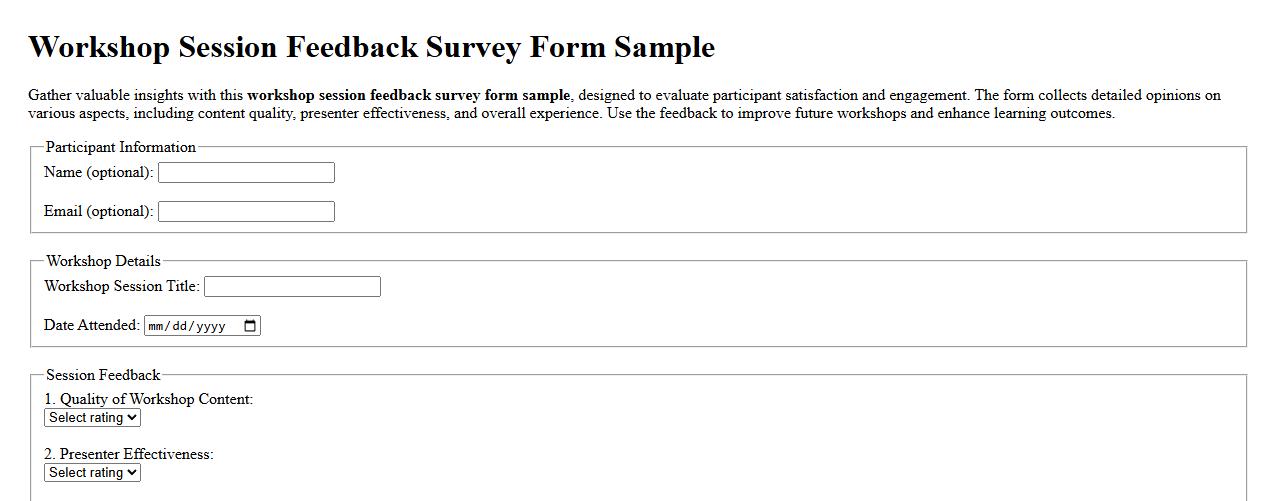 workshop session feedback survey form sample image preview