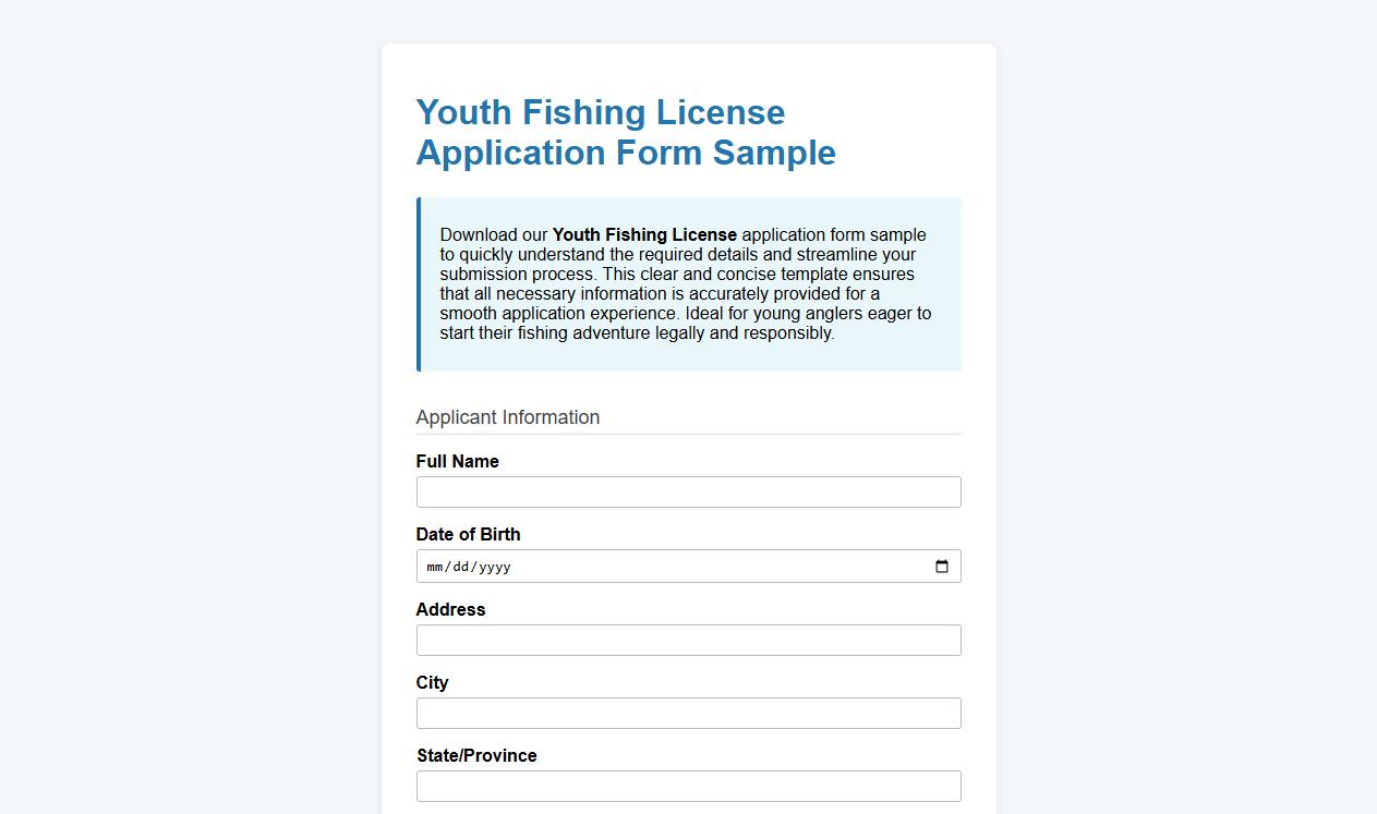 Youth fishing license application form sample image preview