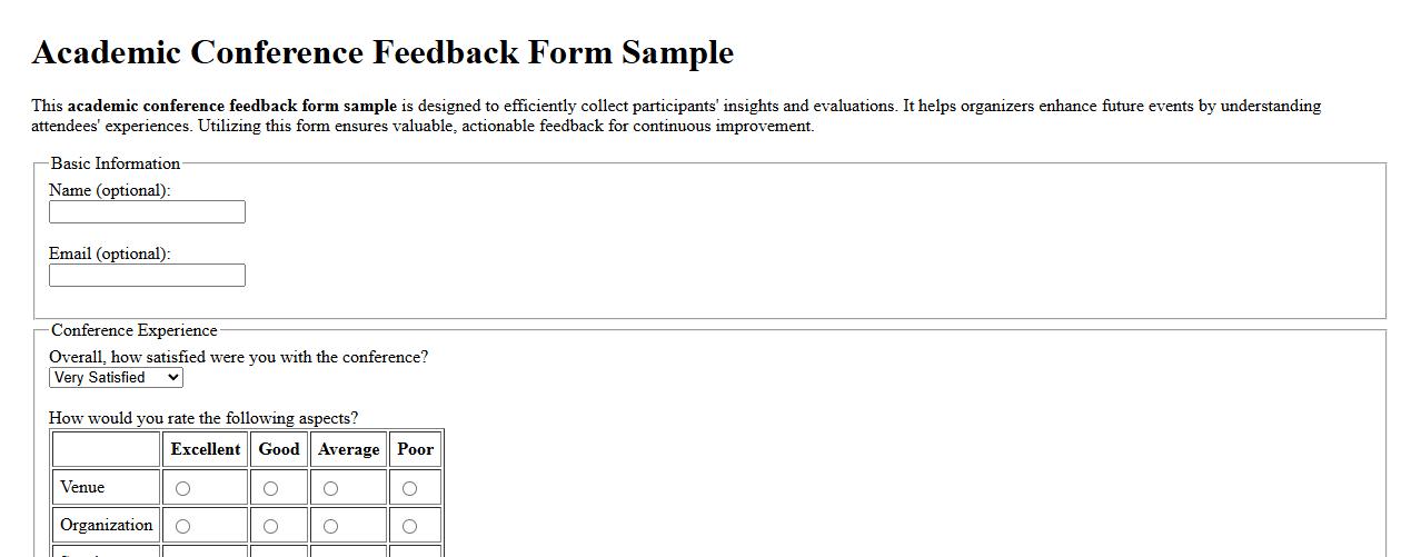 Academic conference feedback form sample image preview