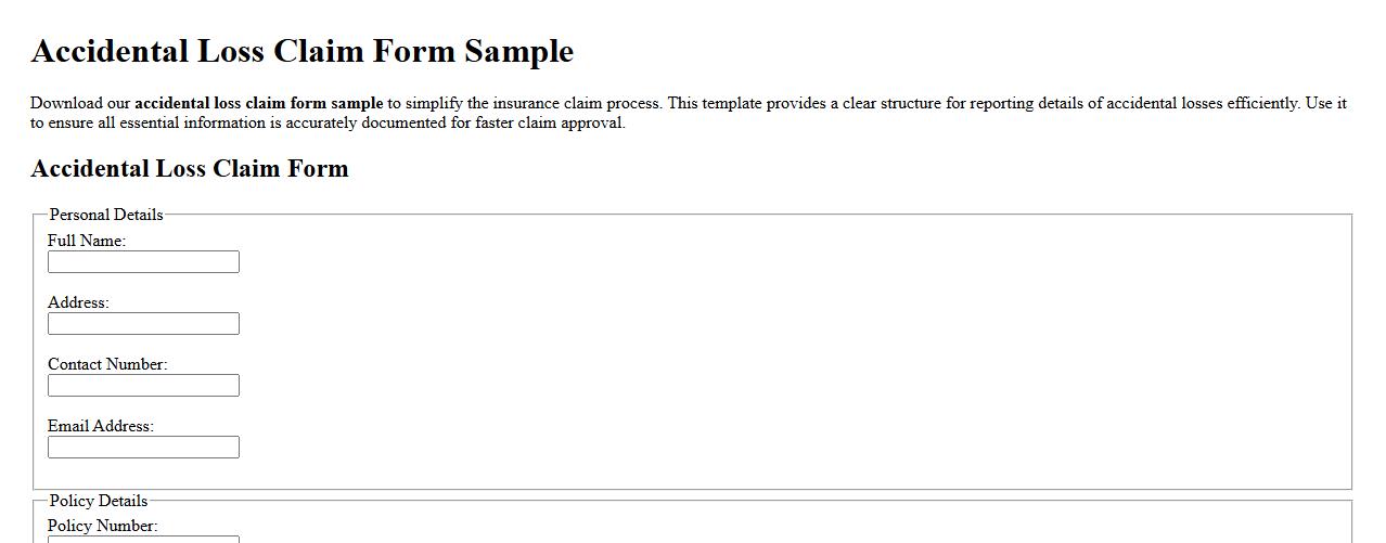 accidental loss claim form sample image preview