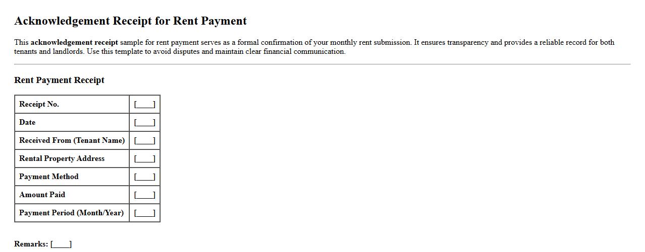 Acknowledgement receipt sample for rent payment image preview