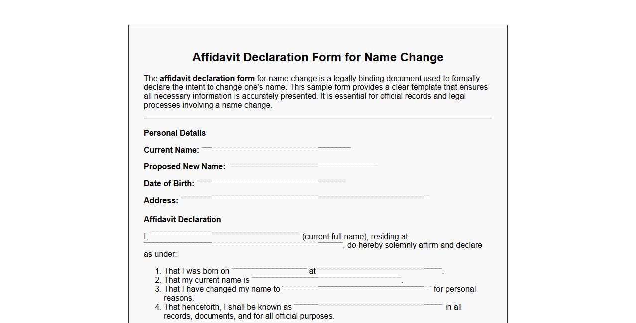Affidavit declaration form sample for name change image preview