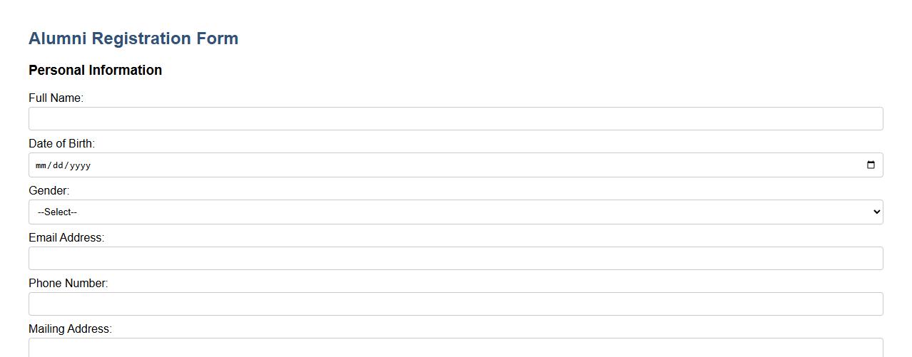 Alumni registration form sample including employment details image preview