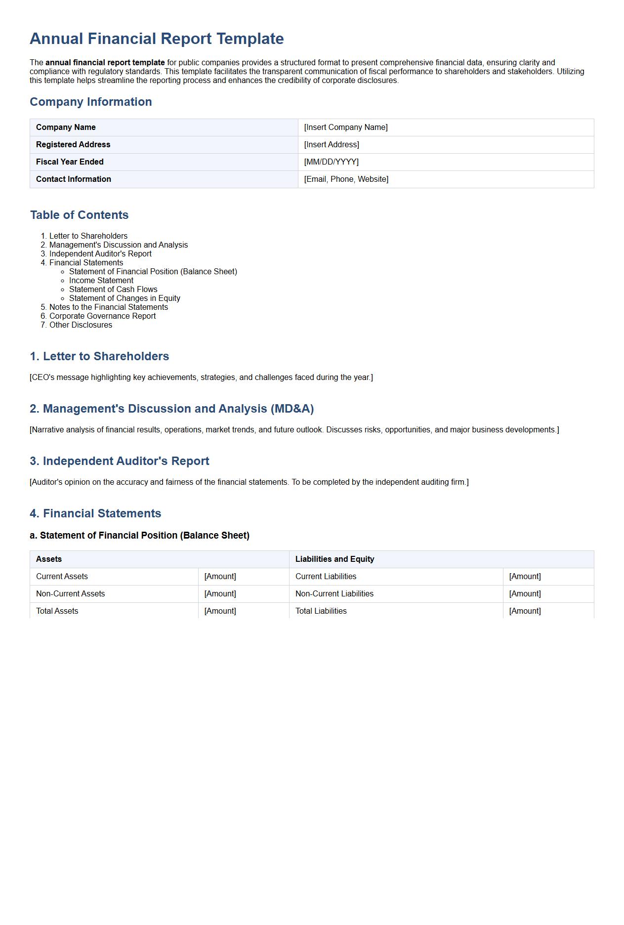 Annual financial report template for public companies image preview