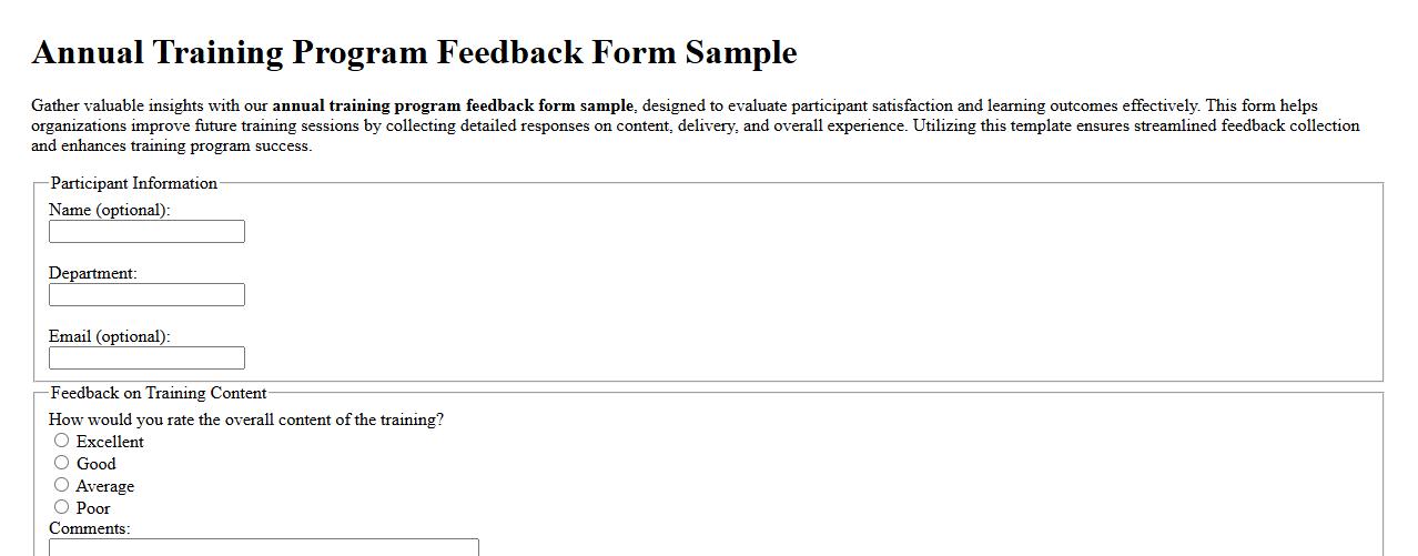Annual training program feedback form sample image preview