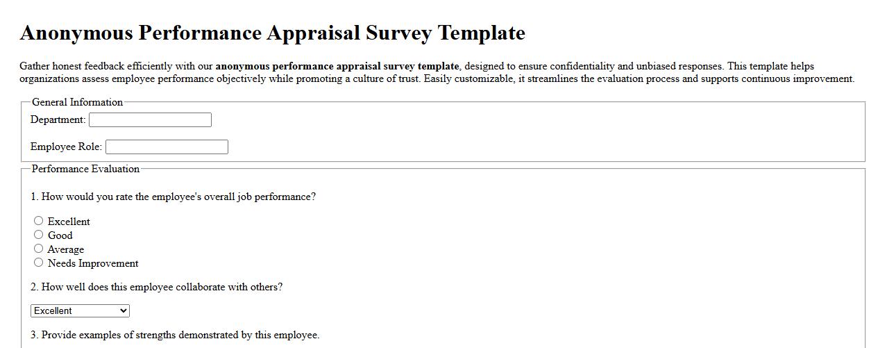 Anonymous performance appraisal survey template image preview