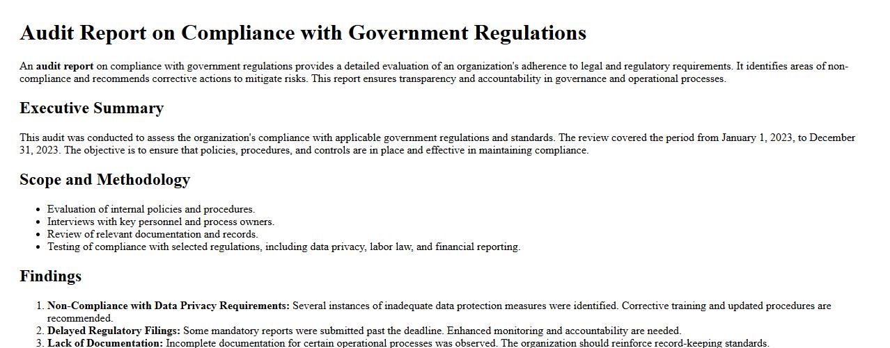 Audit report on compliance with government regulations image preview
