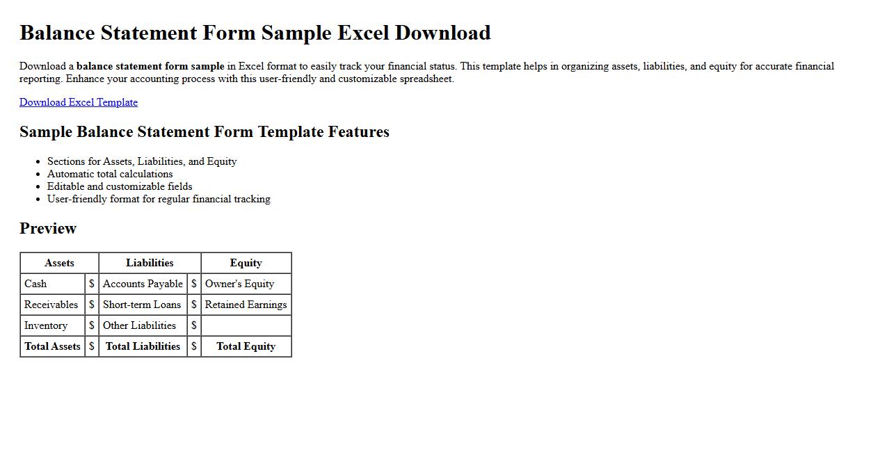 Balance statement form sample excel download image preview