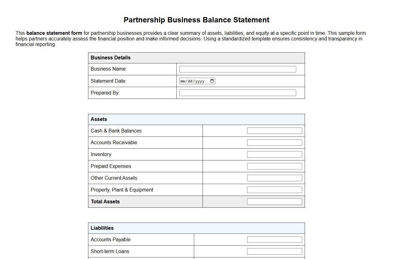 balance statement form sample for partnership businesses image preview