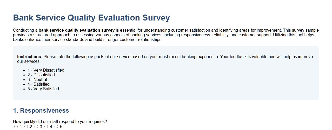 bank service quality evaluation survey sample image preview