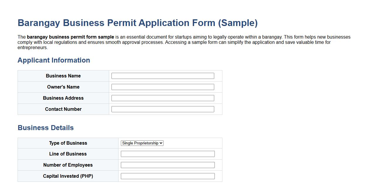 barangay business permit form sample for startup image preview