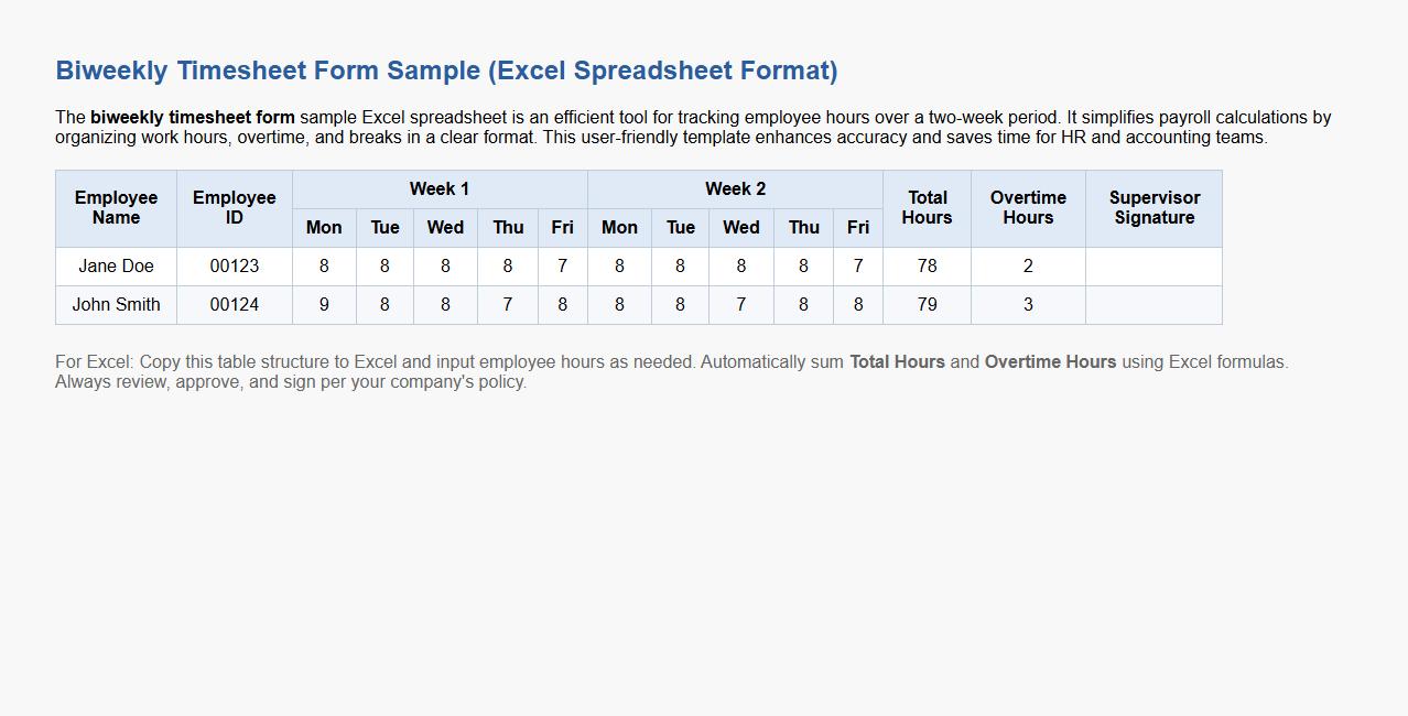 biweekly timesheet form sample excel spreadsheet image preview