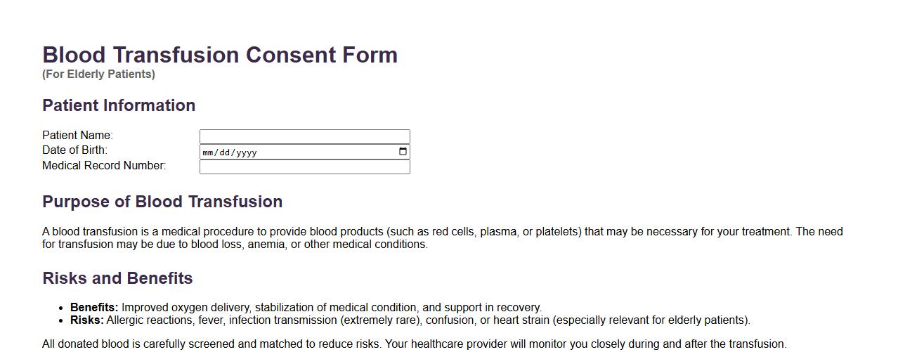 blood transfusion consent form sample for elderly patients image preview