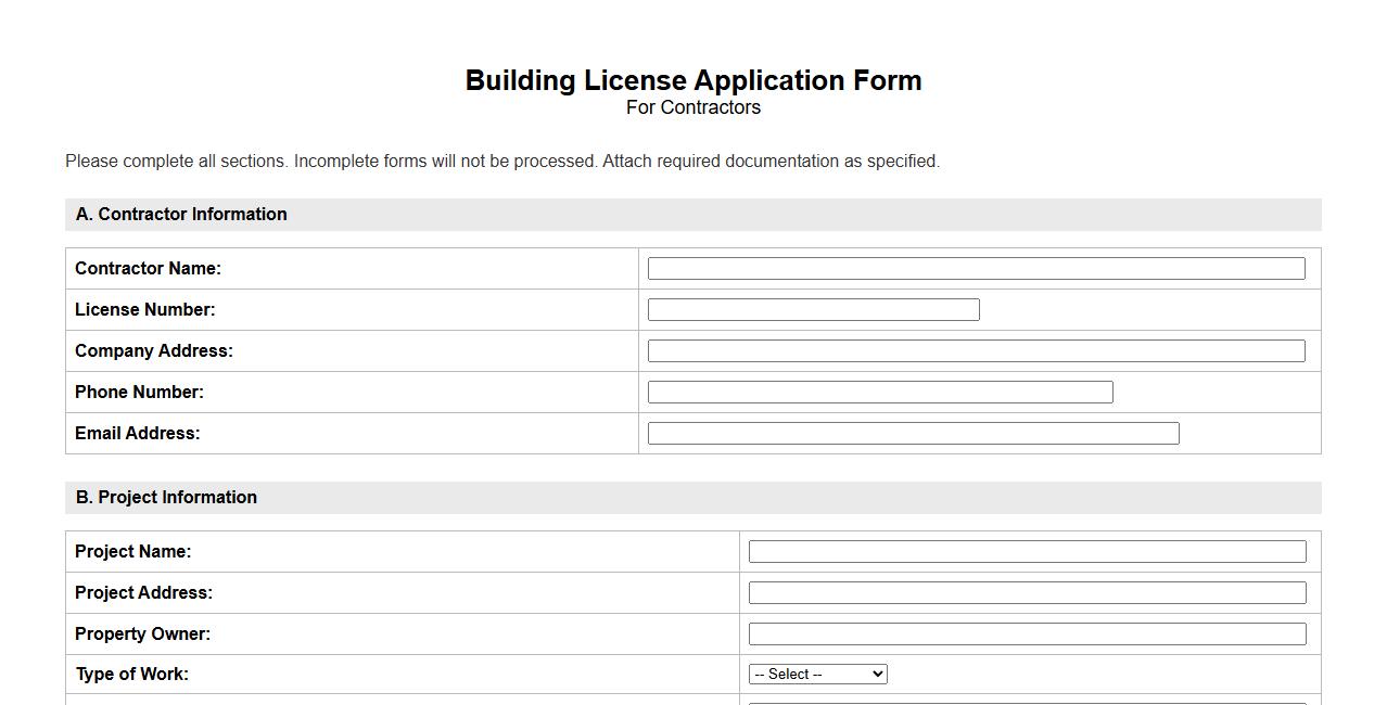 building license form sample for contractors image preview