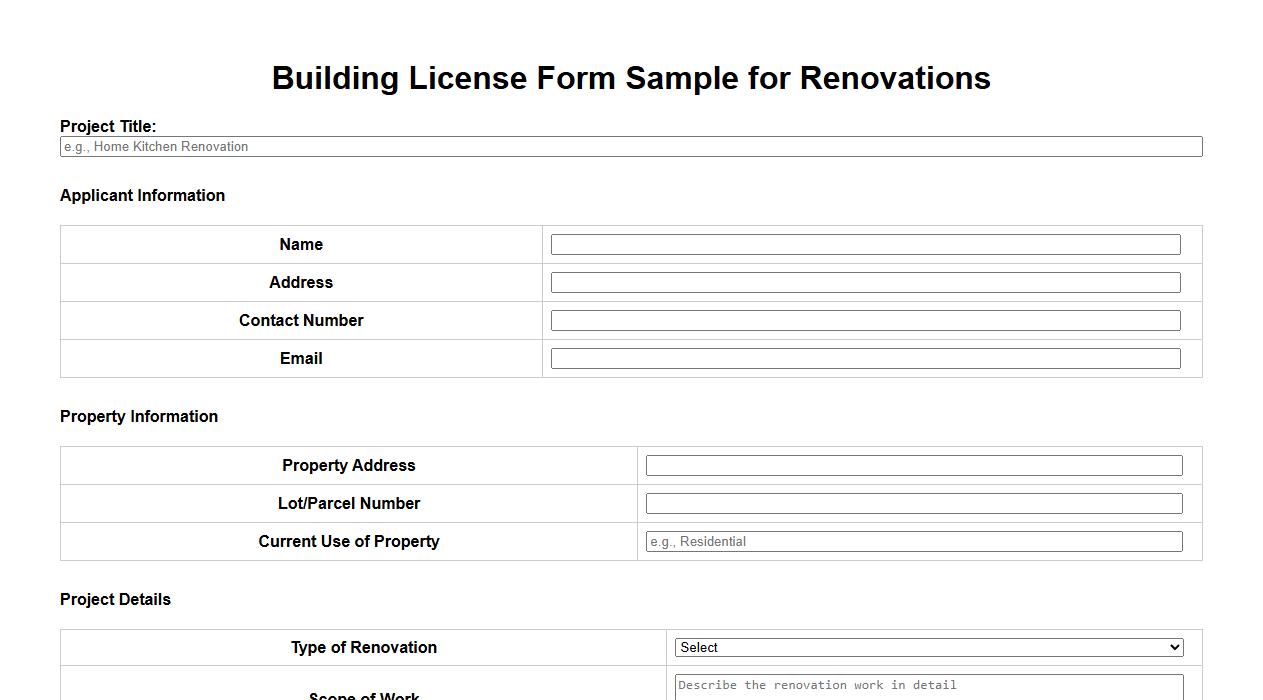 building license form sample for renovations image preview