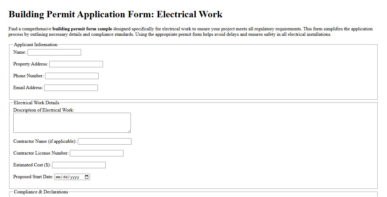 building permit form sample for electrical work image preview