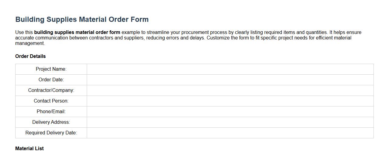 building supplies material order form example image preview