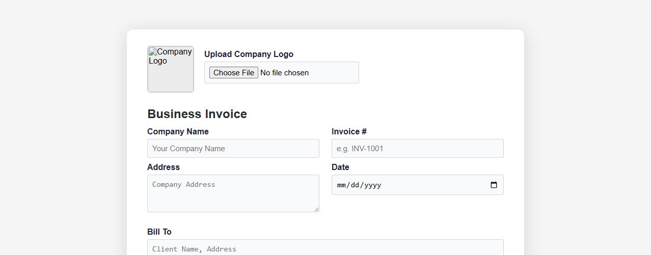 Business invoice form sample with company logo option image preview