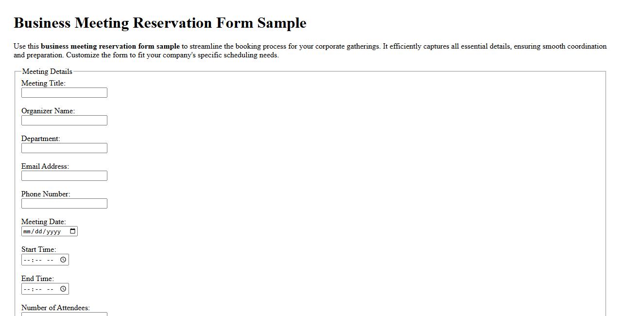 Business meeting reservation form sample image preview