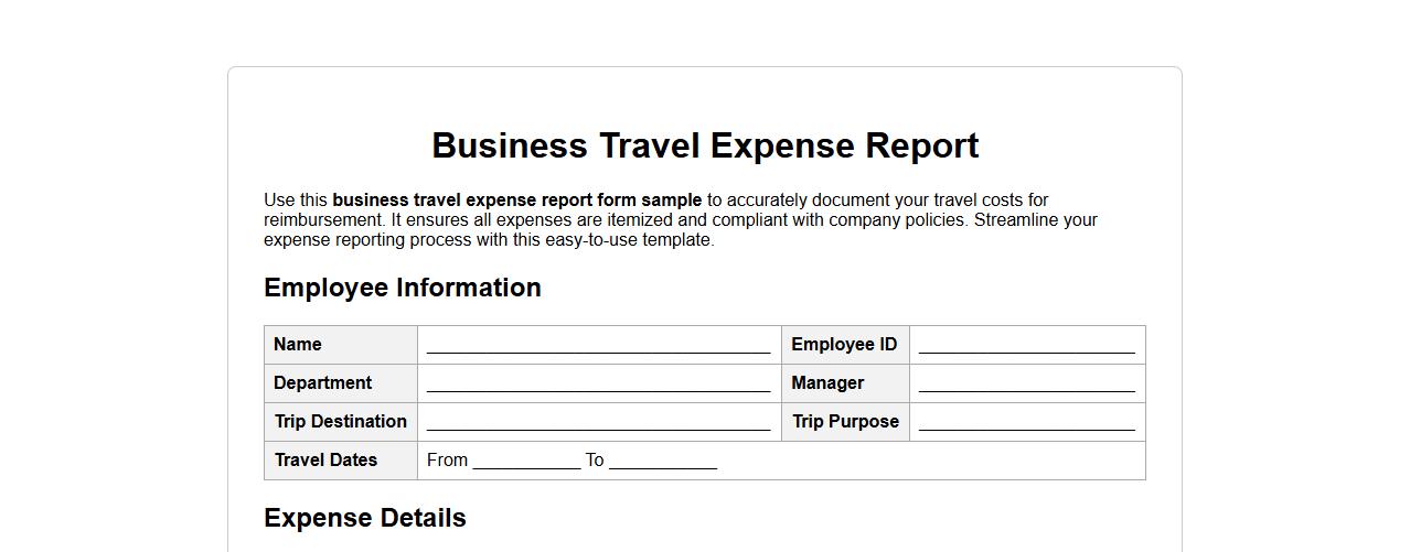 business travel expense report form sample for reimbursement image preview