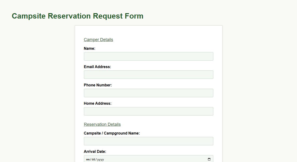 campsite reservation request form sample printable image preview