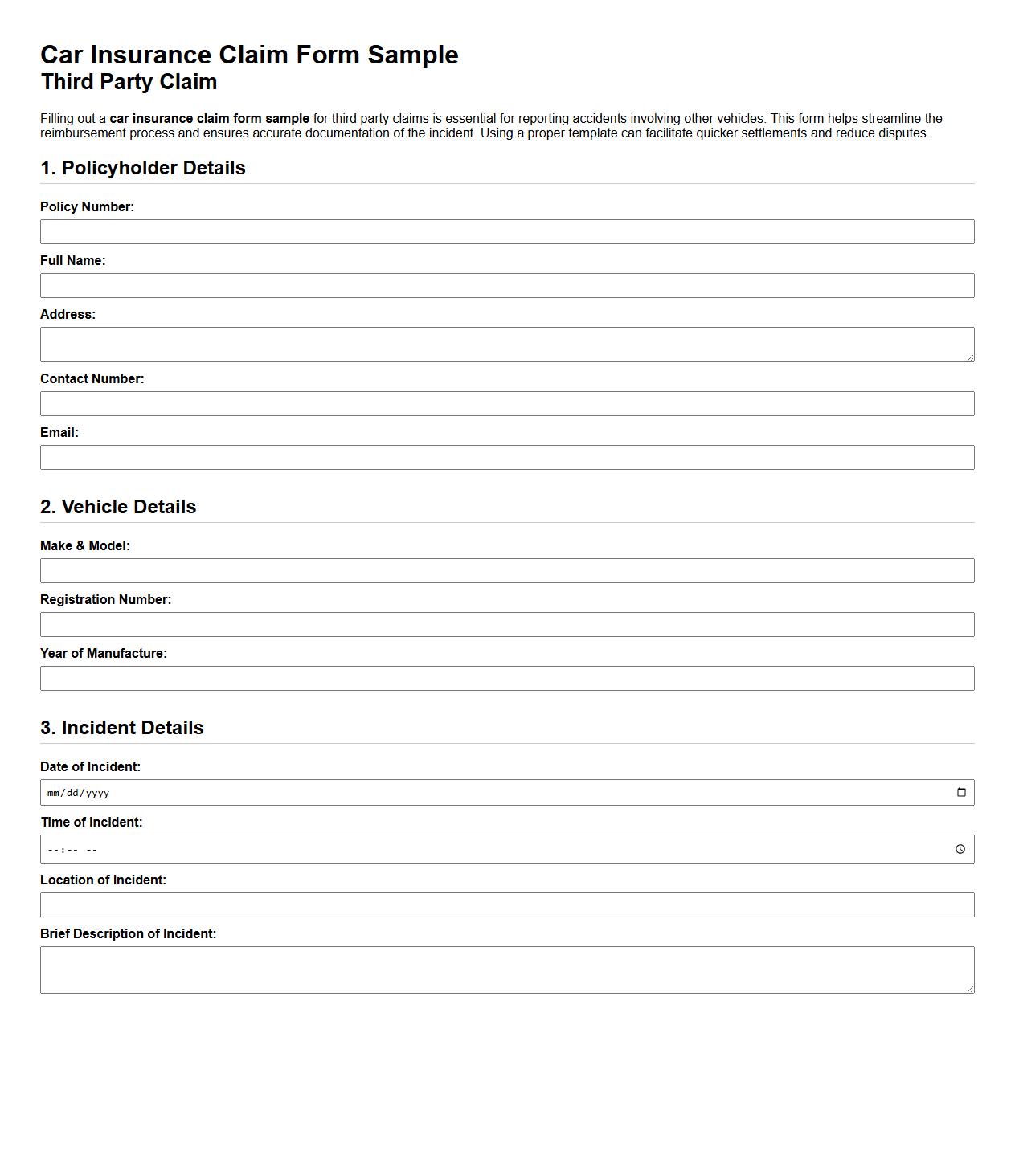 car insurance claim form sample for third party claim image preview