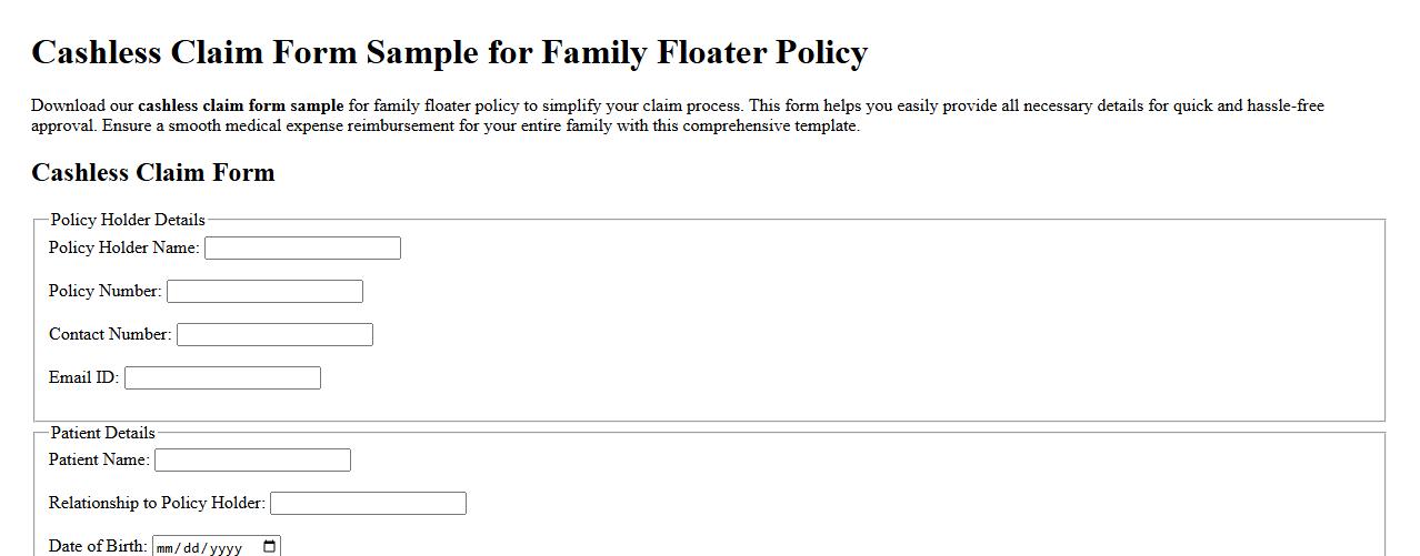 Cashless claim form sample for family floater policy image preview