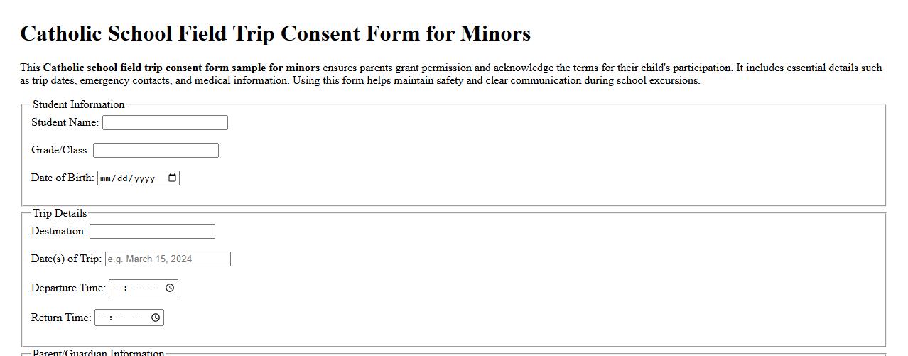 Catholic school field trip consent form sample for minors image preview