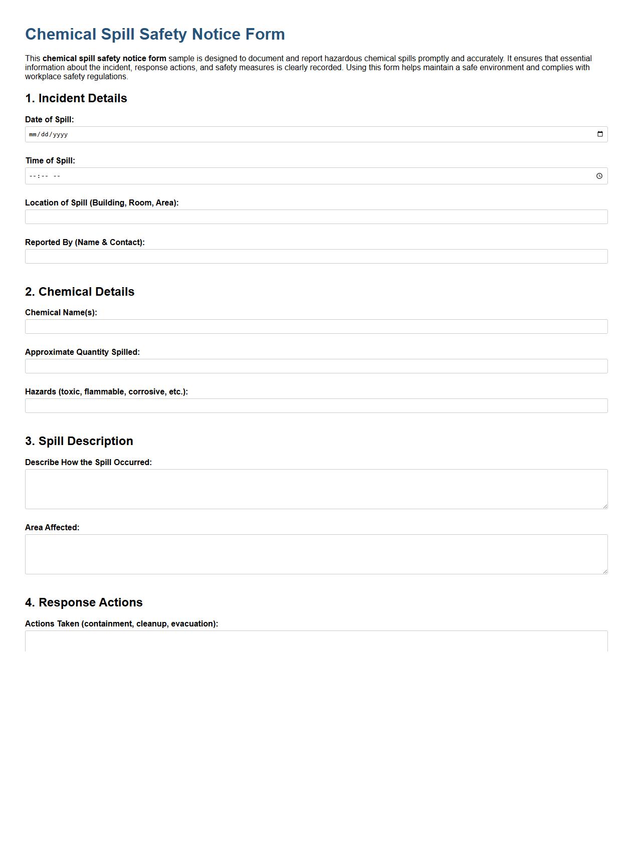 chemical spill safety notice form sample image preview