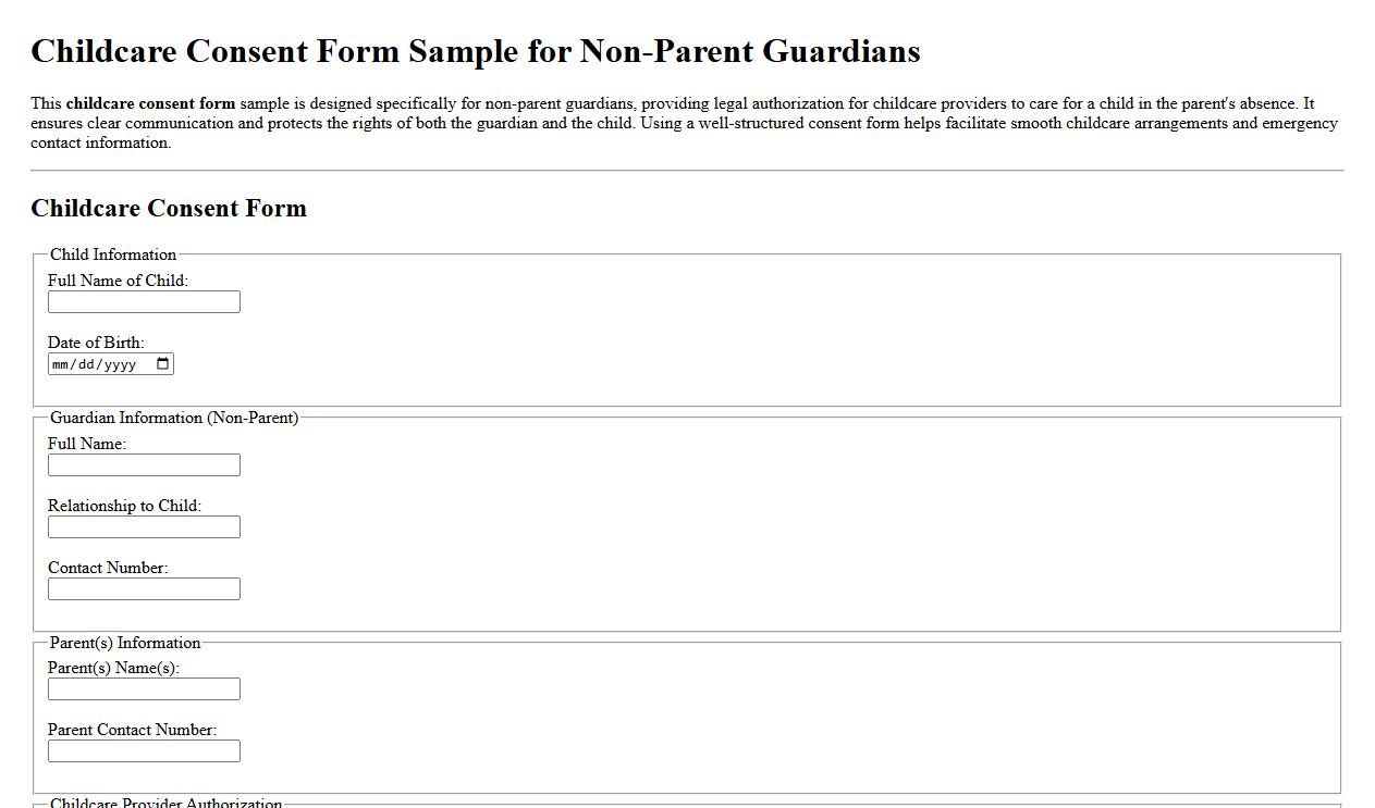Childcare consent form sample for non-parent guardians image preview