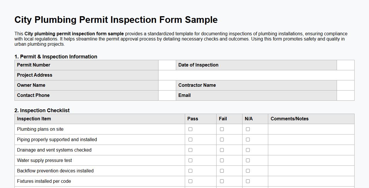 City plumbing permit inspection form sample image preview