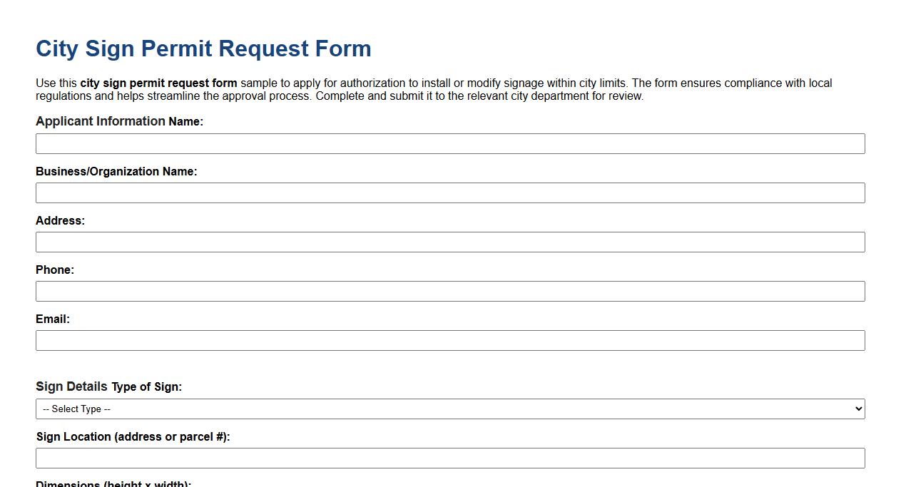 city sign permit request form sample image preview