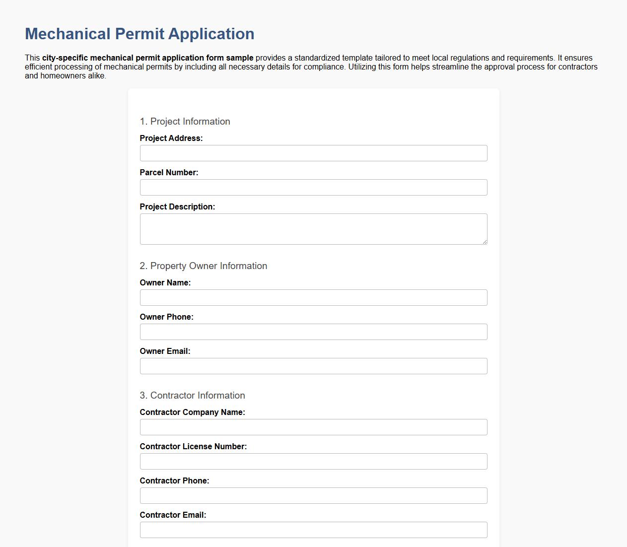 city-specific mechanical permit application form sample image preview