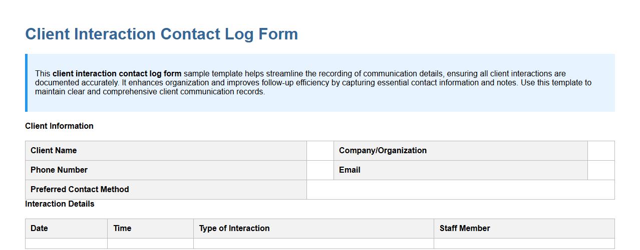 Client interaction contact log form sample template image preview