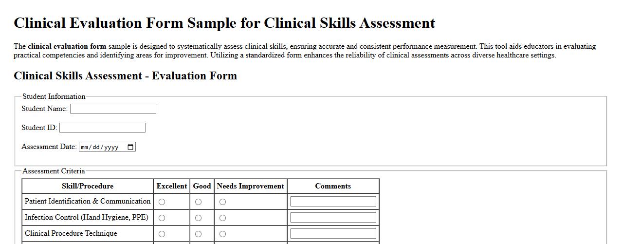 Clinical evaluation form sample for clinical skills assessment image preview