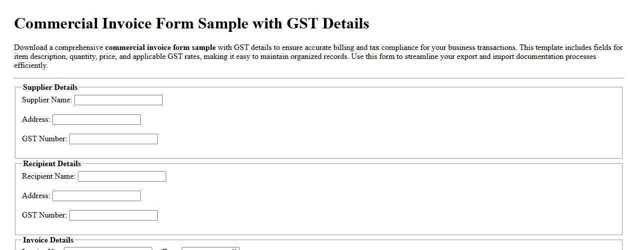 commercial invoice form sample with GST details image preview