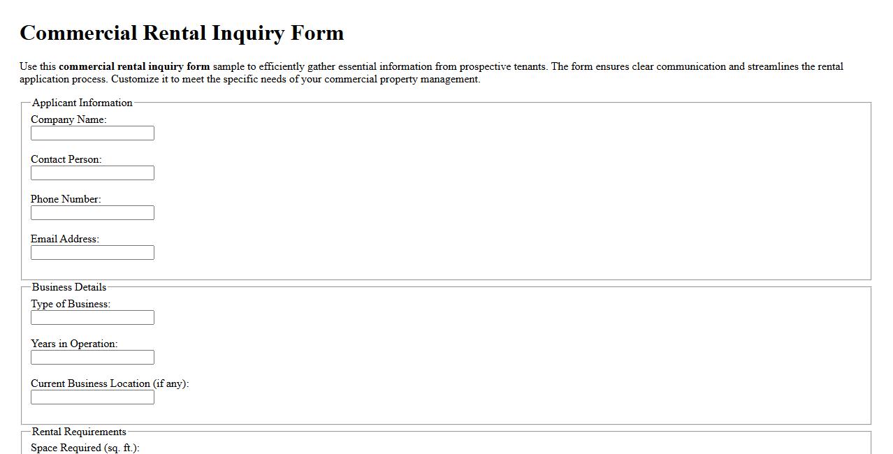 commercial rental inquiry form sample image preview