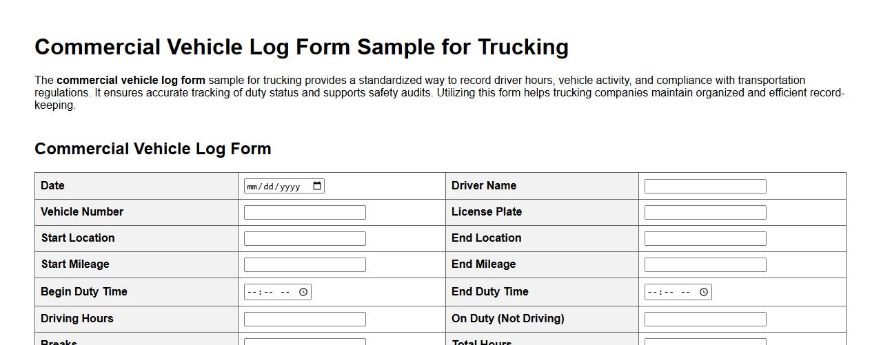 commercial vehicle log form sample for trucking image preview